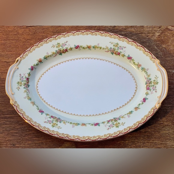 Vintage Discontinued Noritake DIMITY Gold Trim Lug Handled Oval Serving Plate - Picture 11 of 16